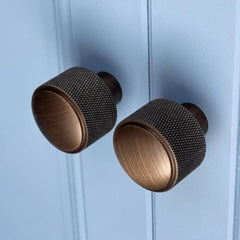 Plank Hardware HUMBOLDT Knurled Button Cabinet Knob - Antique Brass
