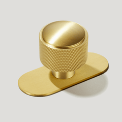 Plank Hardware Knob with Backplate HUMBOLDT Knurled Button Cabinet Knob - Brass