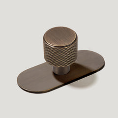 Plank Hardware Knob with Backplate REVILL Knurled Button Cabinet Knob - Antique Brass