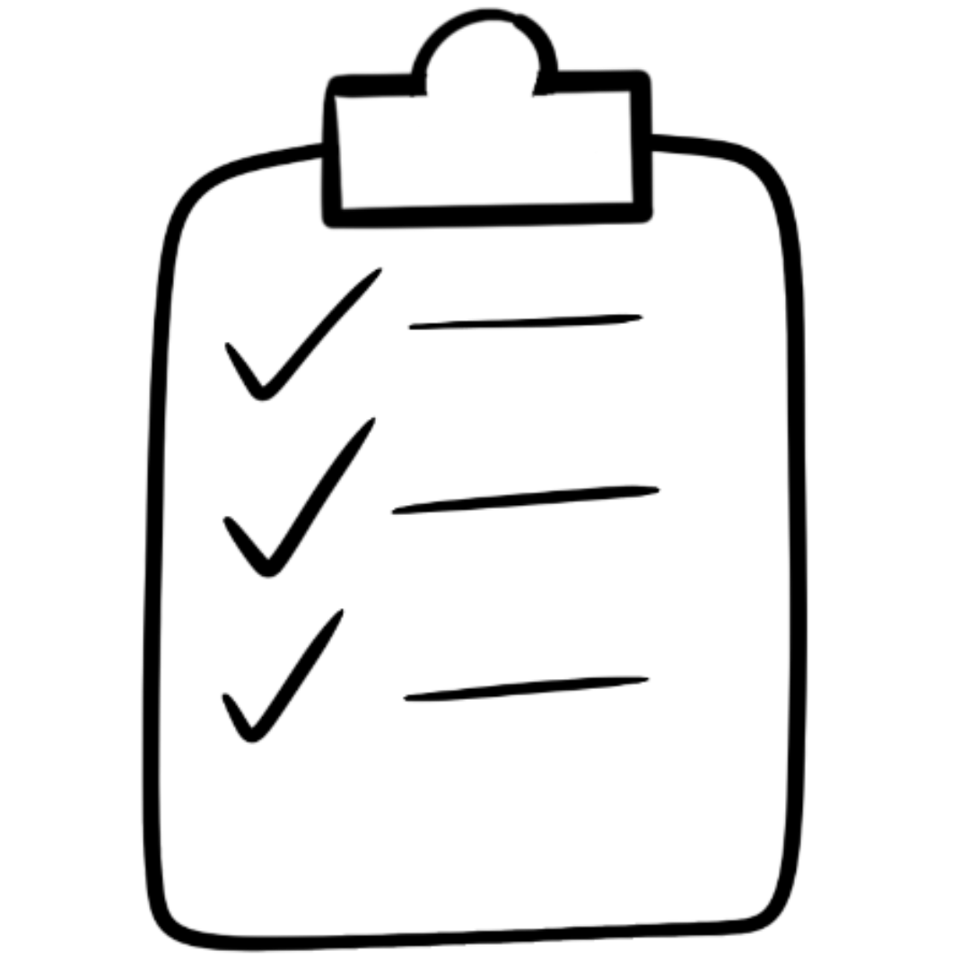 Icon of a clipboard with checkmarks on a transparent background