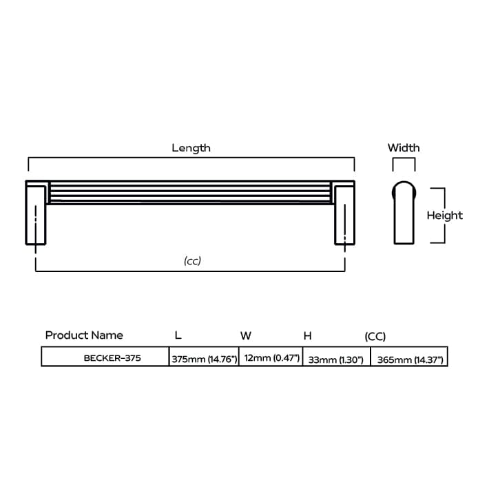 Plank Hardware 375mm (365mm CC) BECKER D Bar Handle - Black