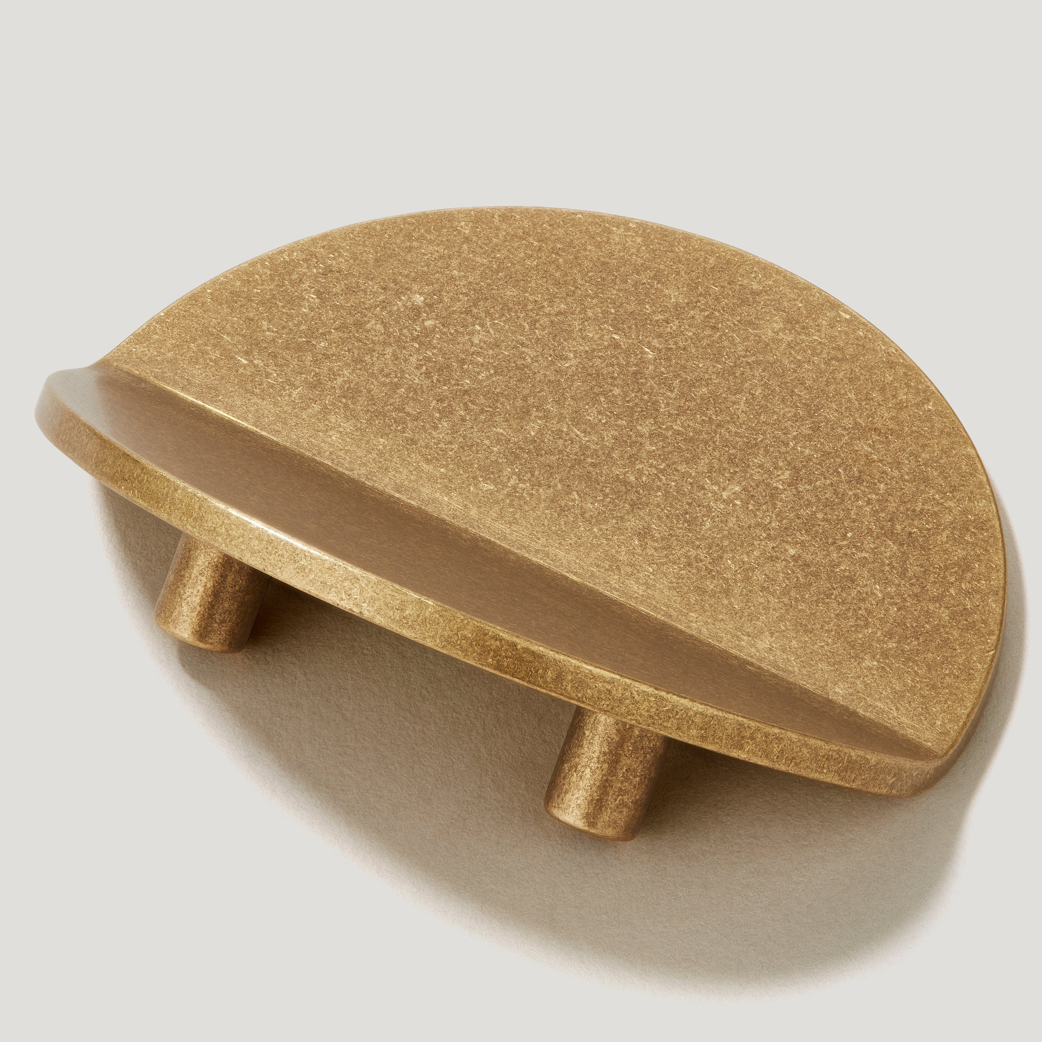 Plank Hardware 70mm (32mm CC) FOLD Round Front Mounted Pull - Aged Brass