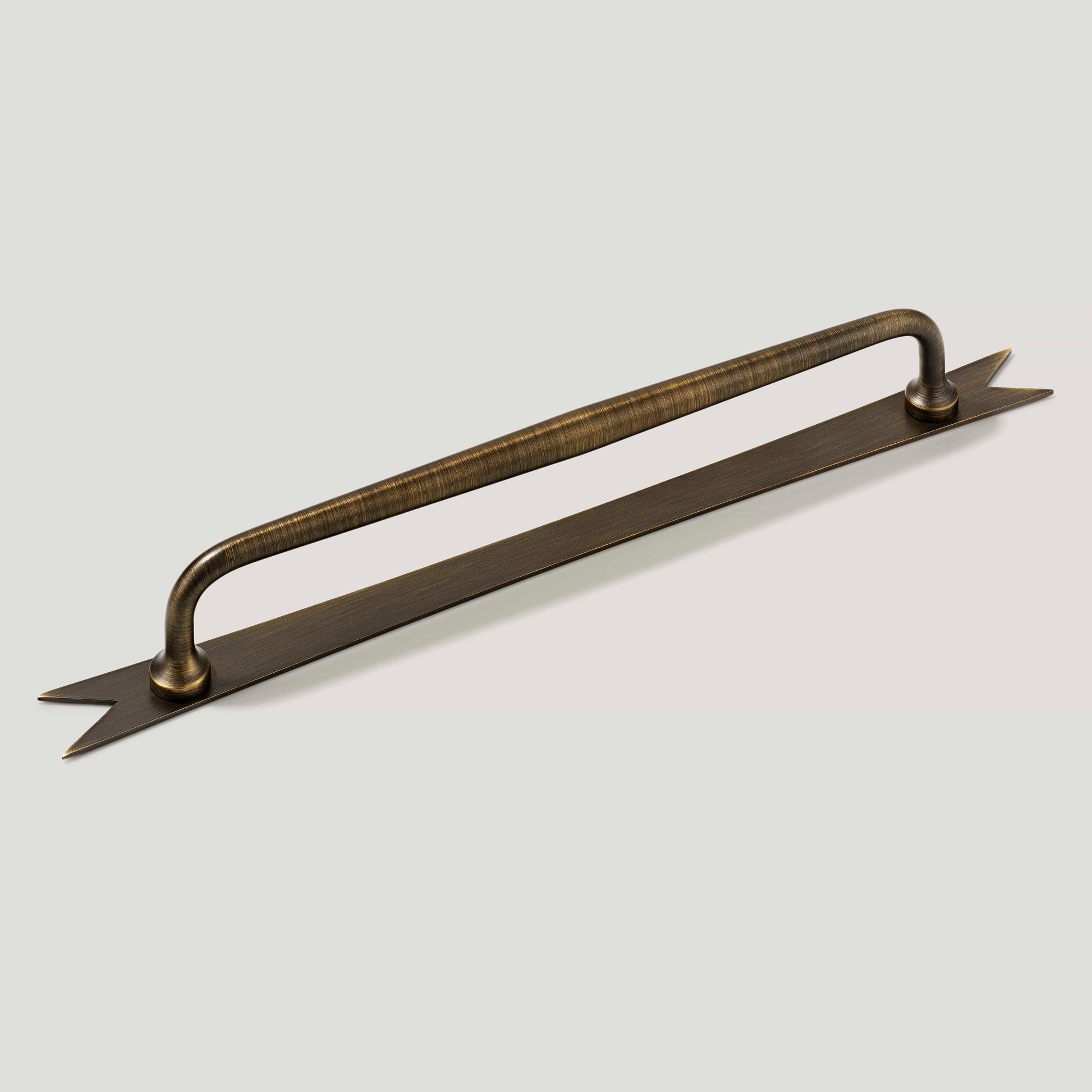 Plank Hardware 9.25" (8.66" CC) ELIZA Pull with Ribbon Backplate - Antique Brass