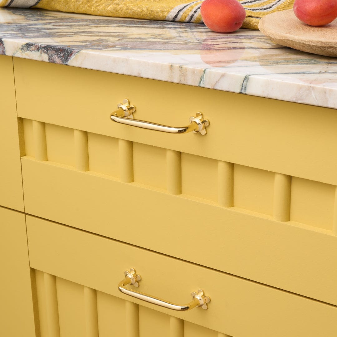 Plank Hardware ADA Pull with Flower Backplates - Unlacquered Brass