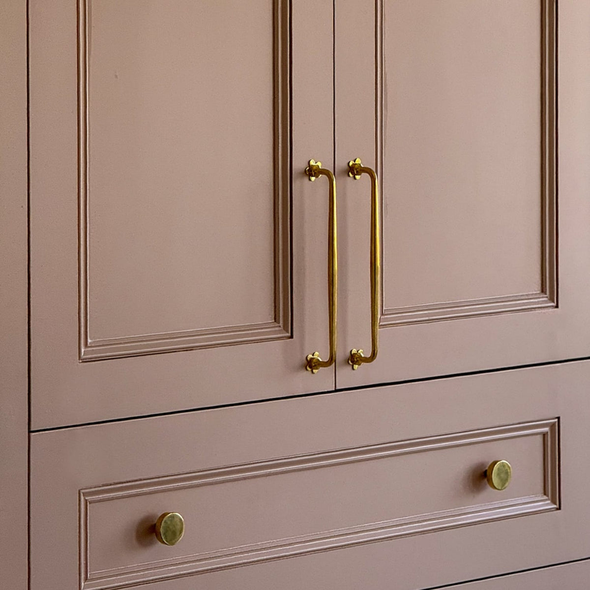Plank Hardware ADA Pull with Flower Backplates - Unlacquered Brass