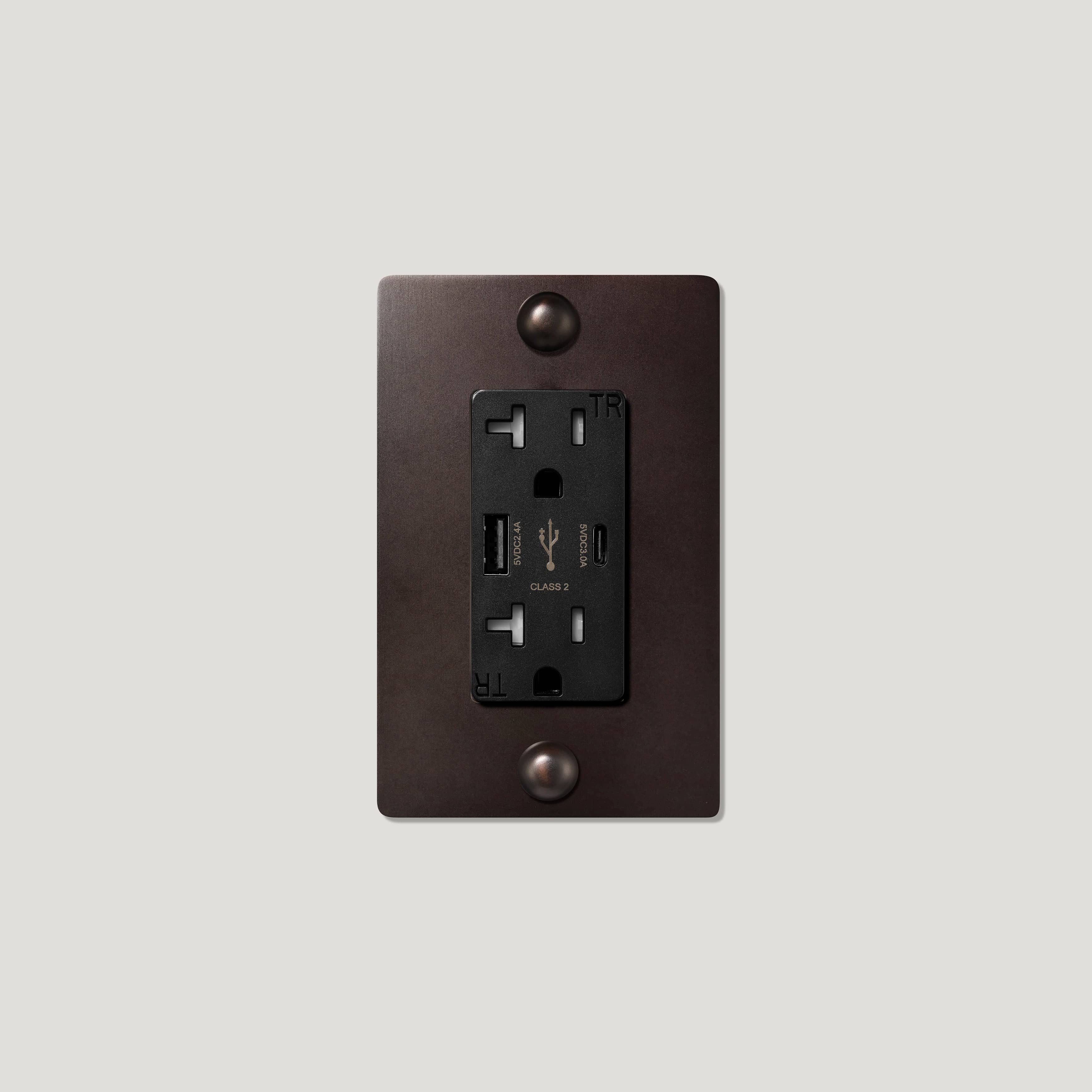 Plank Hardware JASPER 1G 20A USB Outlet - Blackened Bronze