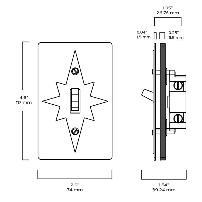 Plank Hardware JASPER 1G Star Toggle Switch - Brass / Unlacquered Brass