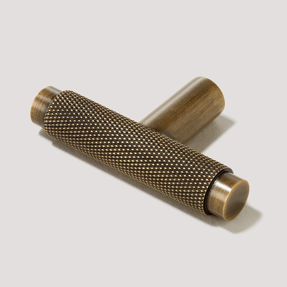 Antique Brass Knurled T Bar Cabinet Pull