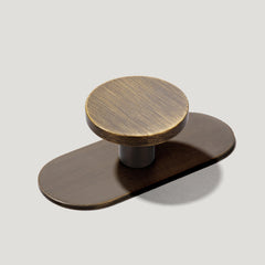 Plank Hardware Knob with Backplate LOVELL Circular Cabinet Knob - Antique Brass