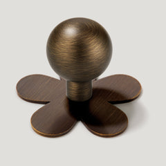 Plank Hardware Knob with Flower Backplate BOBBIN Rounded Knob - Antique Brass