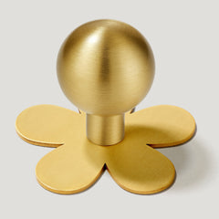Plank Hardware Knob with Flower Backplate BOBBIN Rounded Knob - Brass