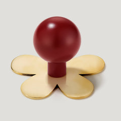 Plank Hardware Knob with Flower Backplate BOBBIN Rounded Knob - Burgundy