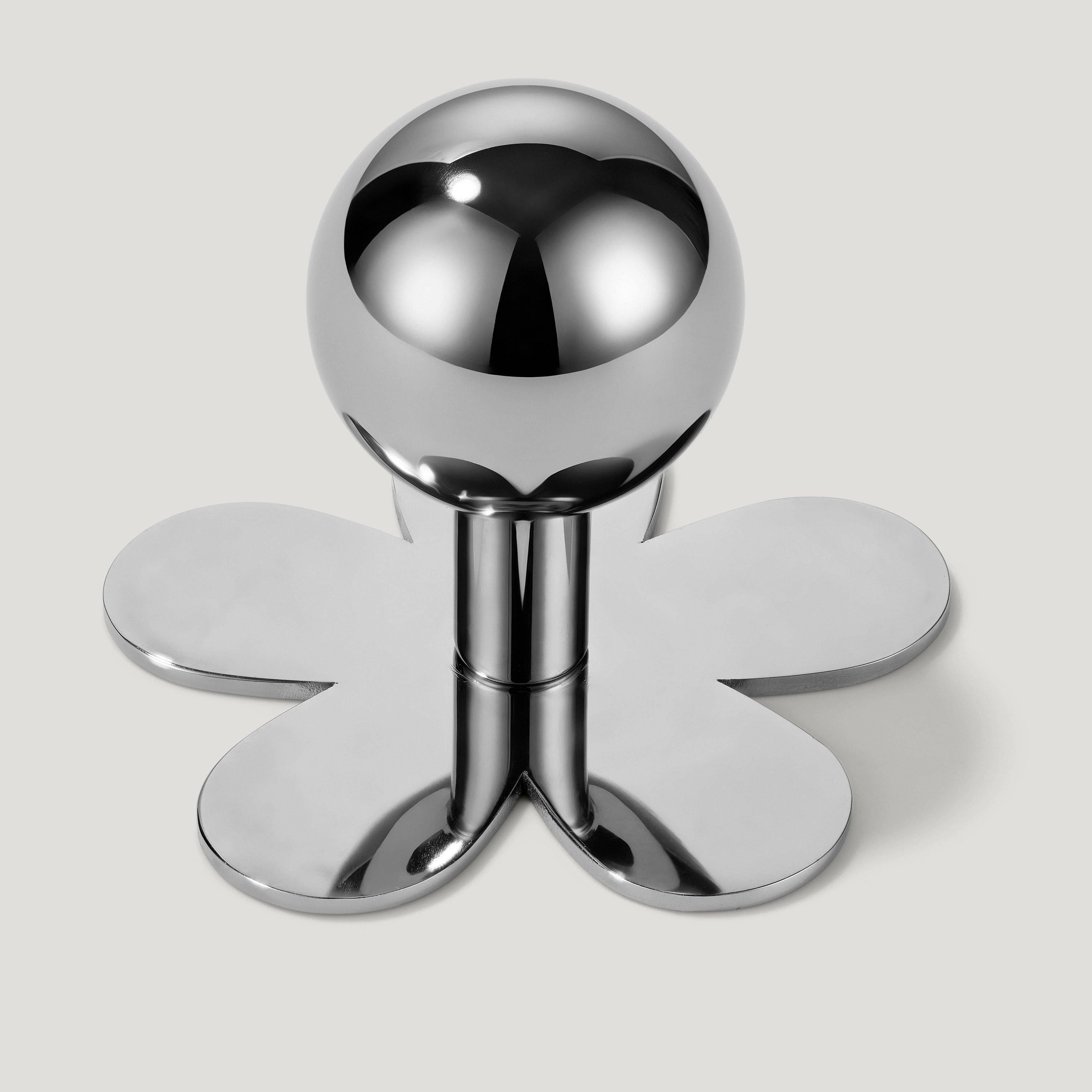 Plank Hardware Knob with Flower Backplate BOBBIN Rounded Knob - Polished Nickel