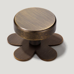Plank Hardware Knob with Flower Backplate GRAYSON Shaker Cabinet Knob - Antique Brass