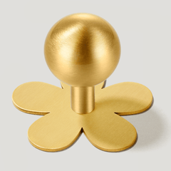 Plank Hardware Knob with Flower Backplate KOJI Round Cabinet Knob - Brass