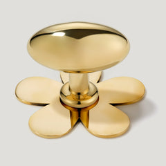 Plank Hardware Knob with Flower Backplate PEYTON Oval Cabinet Knob - Unlacquered Brass
