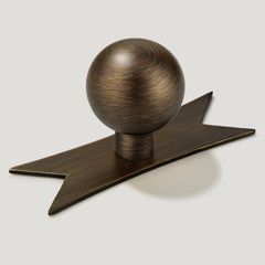 Plank Hardware Knob with Ribbon Backplate BOBBIN Rounded Knob - Antique Brass