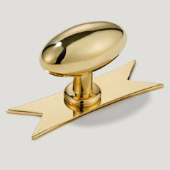 Plank Hardware Knob with Ribbon Backplate PEYTON Oval Cabinet Knob - Unlacquered Brass