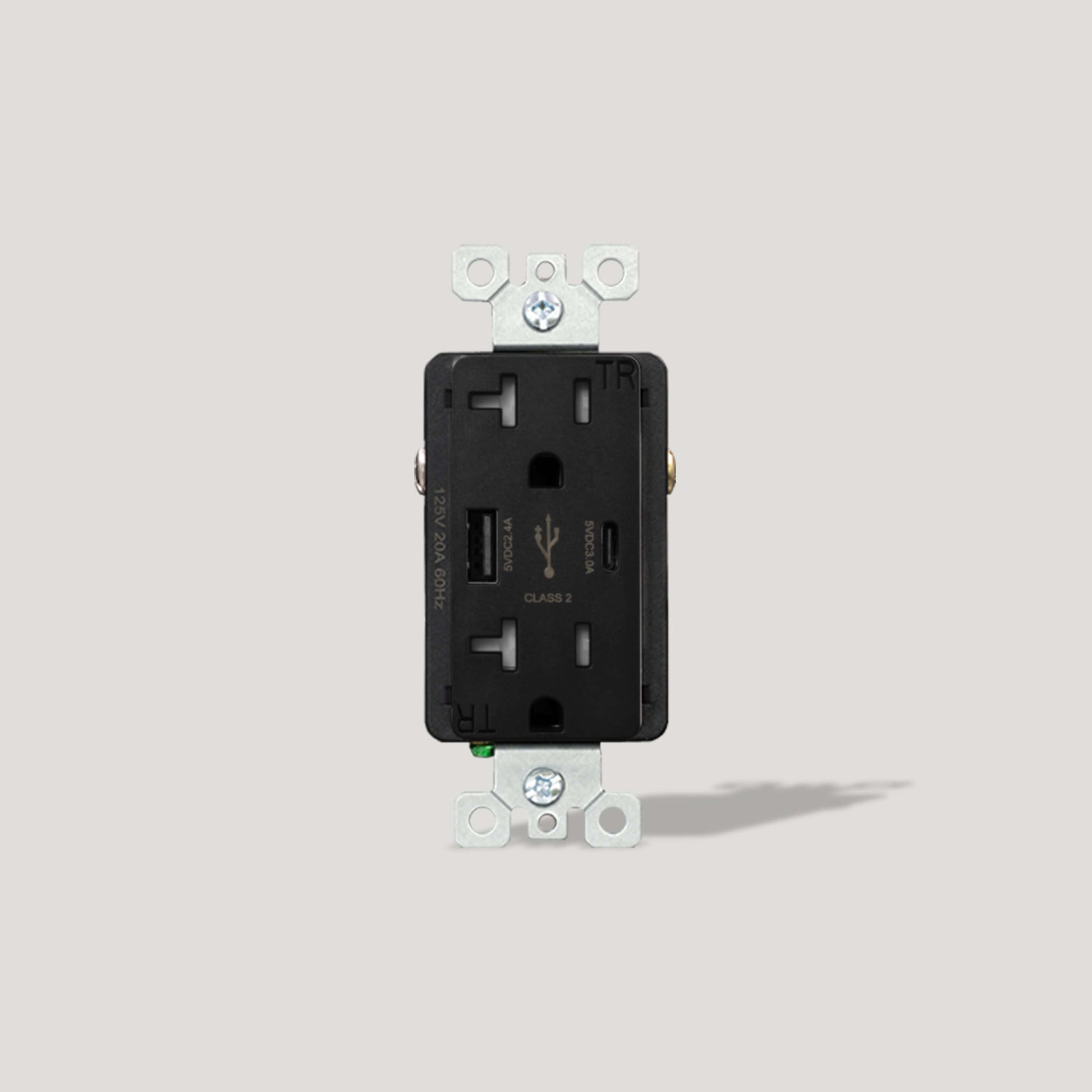 Plank Hardware Power Outlet with USB A/C 20A - Black