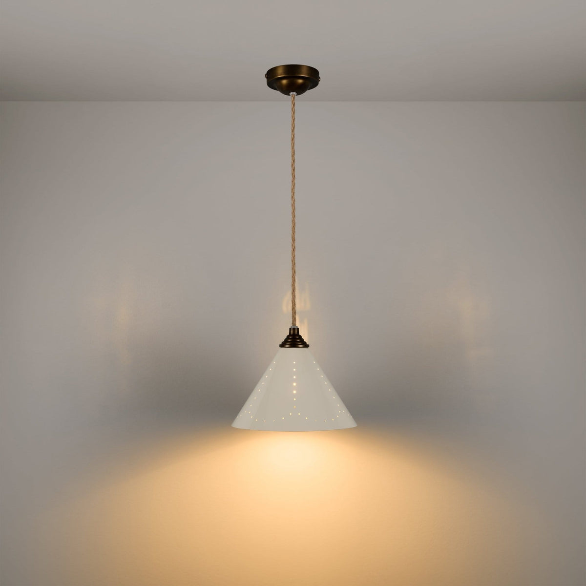 Plank Hardware VESPER Conical Pendant Light - Cream Enamel & Antique Brass
