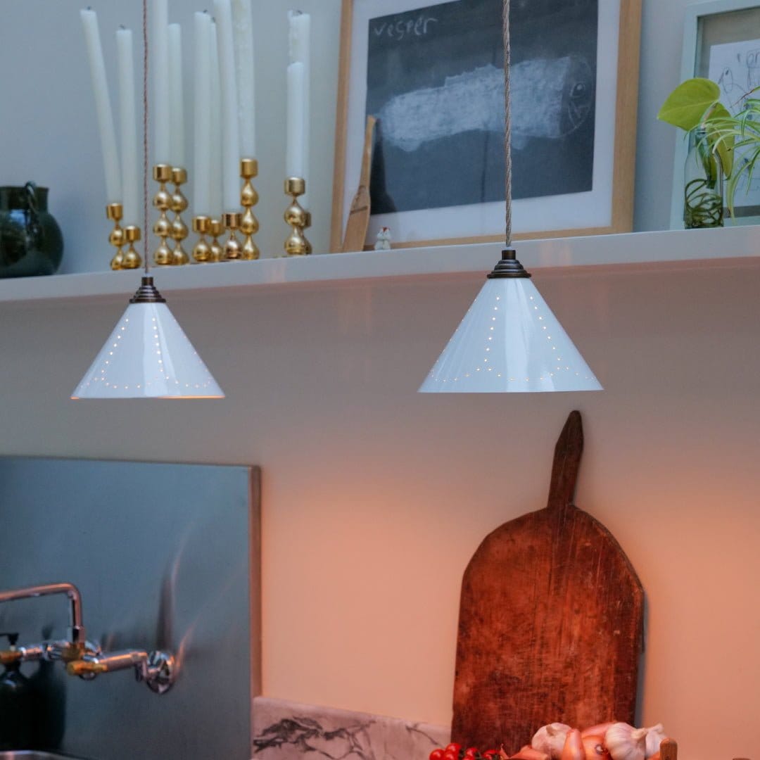 Plank Hardware VESPER Conical Pendant Light - Cream Enamel & Antique Brass